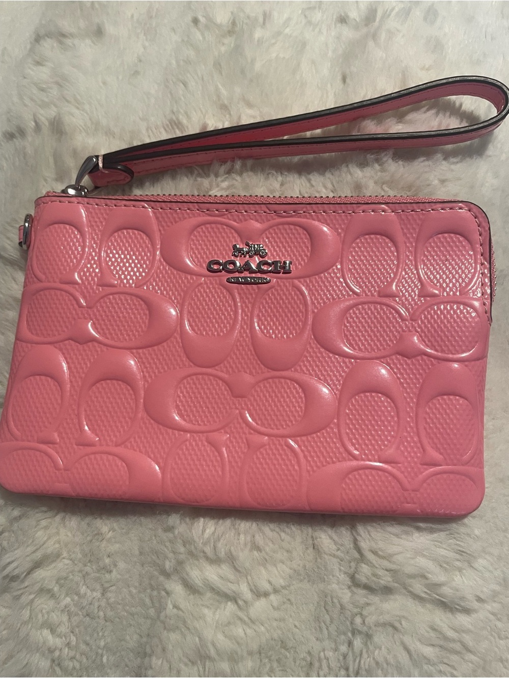 COACH Signature Pink Patent Signature Wristlet